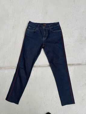 Gucci Dark Wash Slim Jeans w/ Red Side Stripe & GG Hardware — Y2K Vintage Sz 31